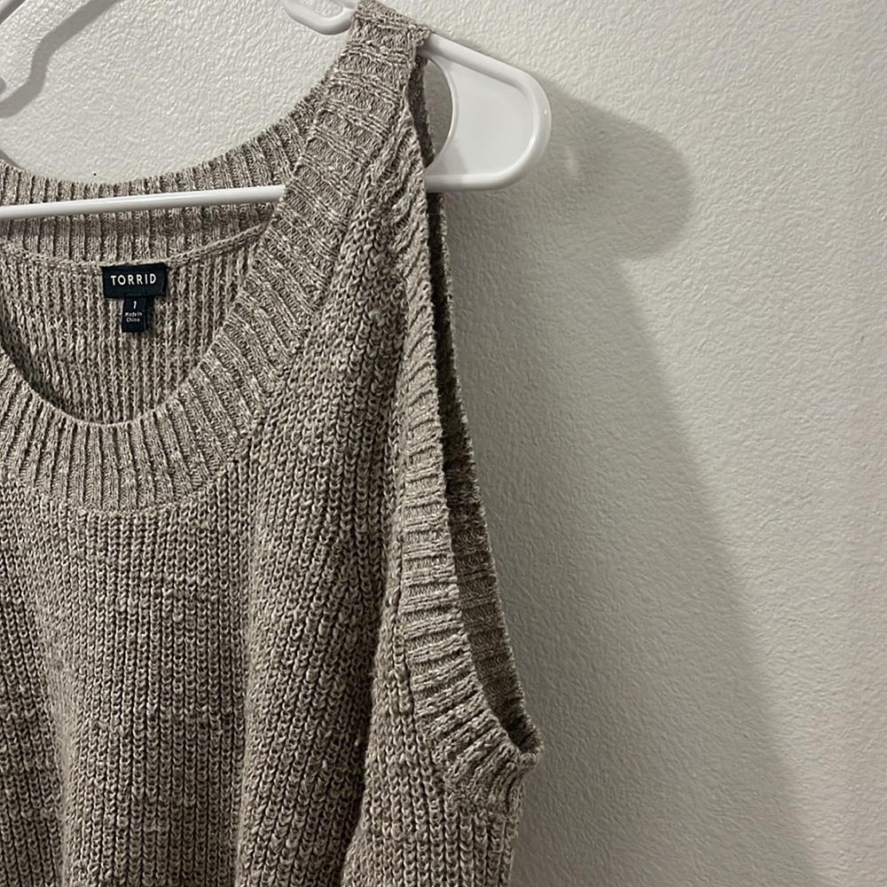 Cream Open Shoulder Torrid Pullover Sweater - Picture 4 of 5